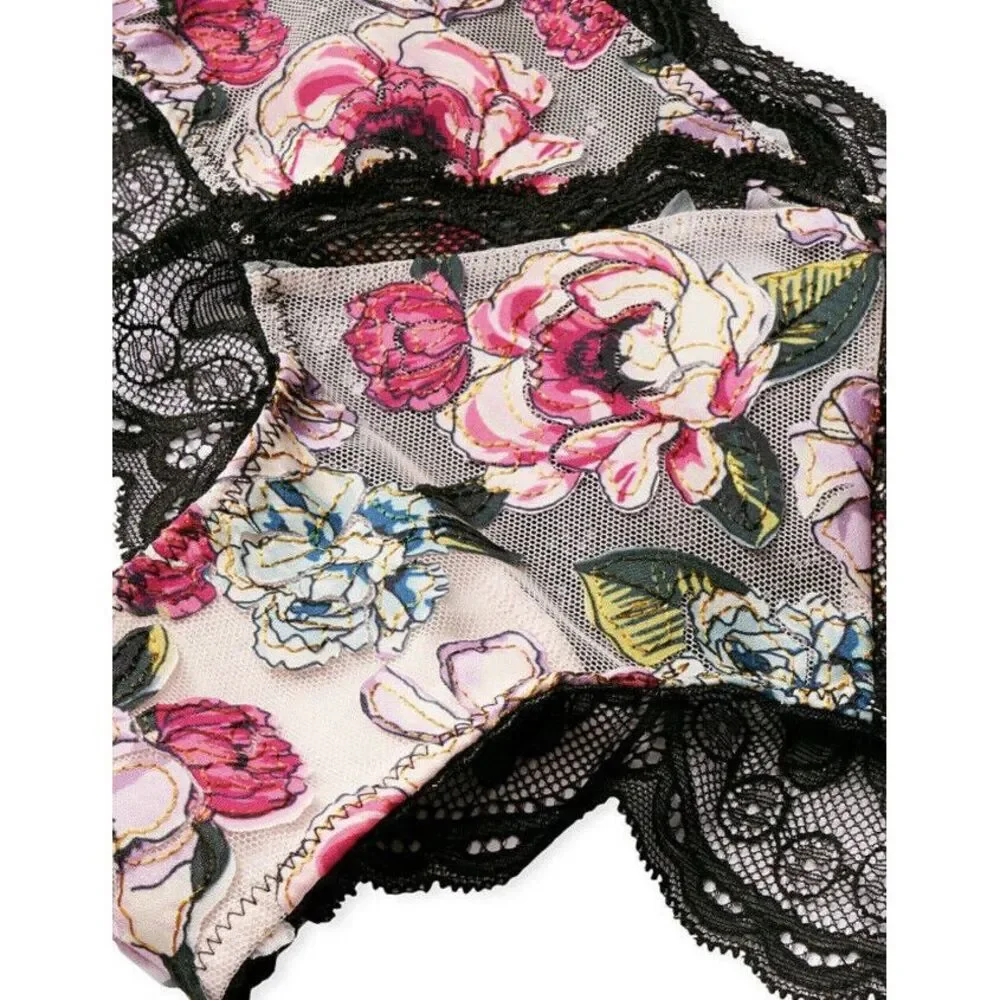 VICTORIA'S SECRET Very Sexy GARTER BELT & CHEEKY PANTIES ‎ SZ M / L Wild Roses